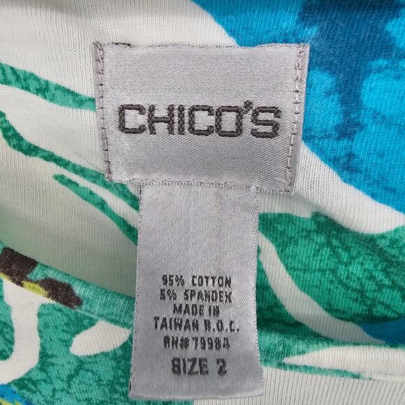Chico’s Blue Floral Short Sleeve Knit Resort Top Size 2 US 12 Tropical Casual - Picture 3 of 6